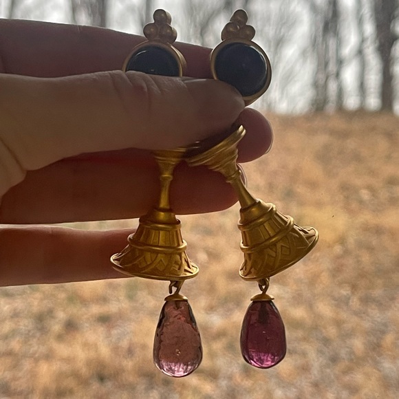 Vintage Karl Lagerfeld Gripoix Wine Goblet Drop Clip On Earrings - Picture 7 of 11